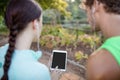 Couple listening to music on smartphone Royalty Free Stock Photo