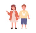 Couple of little boy and girl. Portrait of happy children standing together. Cute smiling kids. Colored flat vector Royalty Free Stock Photo