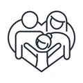 Couple and little daughter in love relationship family day, icon in outline style