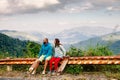 Couple with longboard and skateboard travel in tropcis of Asia Royalty Free Stock Photo