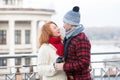 Couple look into eyes each other. Happy couple looking eyes to eyes. Smiling woman looks to happy man. Face to face date Royalty Free Stock Photo