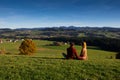 Couple looking at beautiful autumn landscape from Bavaria Germany Royalty Free Stock Photo
