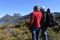 Couple looking at  Cradle Mountain-Lake St Clair National Park Tasmania Australia Royalty Free Stock Photo