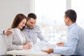 Couple looking at model of their house at office