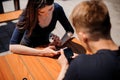 Couple looking at their smart-phones Royalty Free Stock Photo