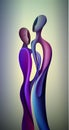 Couple in love abstract concept. blue man and red woman body intertwined, together forever,