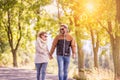 Couple in love in autumn nature on a walk