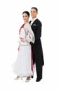 Ballroom dance couple in a dance pose isolated on white background. ballroom sensual proffessional dancers dancing walz Royalty Free Stock Photo