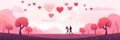 Couple in love banner, minimalistic illustration. Valentine's Day. Panoramic web header with copy space. Wide screen Royalty Free Stock Photo