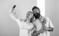 Couple in love bouquet dating celebrate anniversary relations. Sharing happy selfie. Taking selfie photo. Capturing Royalty Free Stock Photo