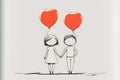 Couple in love boy and girl with balloons in the form of hearts. Postcard illustration. Generative AI technology Royalty Free Stock Photo