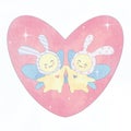 Couple in love bunny angels in heart