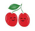 Couple in love cherries with faces. Funny vector illustration Royalty Free Stock Photo