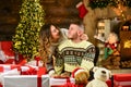 Couple in love. Christmas time. Holiday gift. Family time. Happiness and joy. Best holiday. Vacation ideas. Happy woman Royalty Free Stock Photo