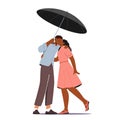 Couple in Love Concept. Loving Man and Woman Dating. Happy Pair Hugging, Holding Hands, Kissing Walking under Umbrella