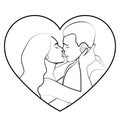 Couple in love contour, silhouette, linear black and white outline vector drawing, coloring, sketch, feeling, lovers man and woman Royalty Free Stock Photo