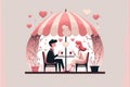 Couple in love dating with wine, hearts on pink background, created using generative ai technology