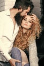 Couple in love. Desire, affection, relationship, intimacy concept. man with beard cuddle woman