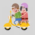 Couple in love driving motorcycle. 3D