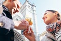 A couple in love eat ice-cream during their Italian voyage