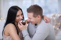 Couple in love eating sweet cake Royalty Free Stock Photo