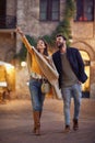 Couple in love, enjoying in beautiful evening walk together