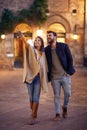 Couple in love, enjoying in evening walk together