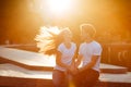 Couple in love enjoying moments during sunset Royalty Free Stock Photo