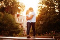 Couple in love enjoying moments during sunset Royalty Free Stock Photo