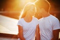 Couple in love enjoying moments during sunset Royalty Free Stock Photo