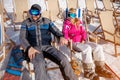 Couple in love enjoying together in sun at mountains Royalty Free Stock Photo