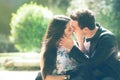 Couple love feeling. Loving harmony. First kiss. Caresses and kisses