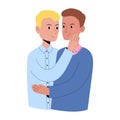 Couple in love. Gay men hug. LGBTQ. Vector illustration in flat style isolated.