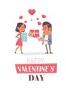 couple in love girlfriend and boyfriend holding gifts valentines day celebration concept greeting card