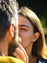 Couple in love is going to kiss. Girl and guy