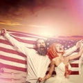 Couple in love. Happy couple hold american flag Royalty Free Stock Photo