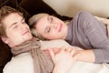 Couple in love - happy relax at home together