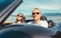 Couple in love have romantic auto travel