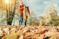 Couple in love have a romantic time in autumn park