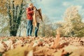 Couple in love have a romantic time in autumn park