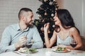 Couple in love, having a romantic dinner Royalty Free Stock Photo