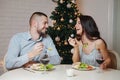 Couple in love, having a romantic dinner Royalty Free Stock Photo