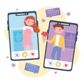 couple in love having virtual romantic relationship online, dating application Royalty Free Stock Photo