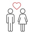 Couple in love with a heart icon in linear style. Royalty Free Stock Photo