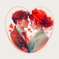 A couple in love in a heart -shaped frame. A young man and a woman kiss. February 14. Valentines day Royalty Free Stock Photo