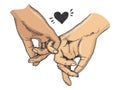Couple in love hold hands sketch vector