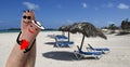 Couple in love on a honeymoon on a tropical white sand beach in Cuba Varadero