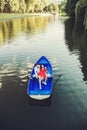 Couple in love hugging in boat outdoors Royalty Free Stock Photo