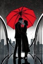 couple in love hugs under an umbrella. Cover for romantic novel book. Generative AI illustration Royalty Free Stock Photo