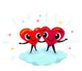 Couple in love idea. Two funny cartoon hearts smile each other